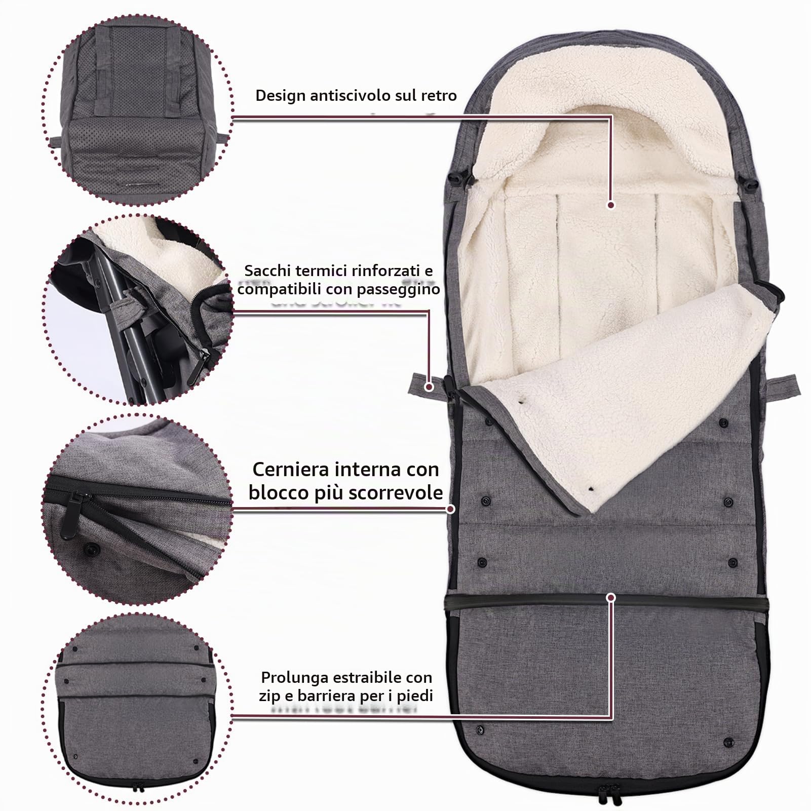 Sacco Passeggino Invernale Universale,110cm Lunghezza,Impermeabile