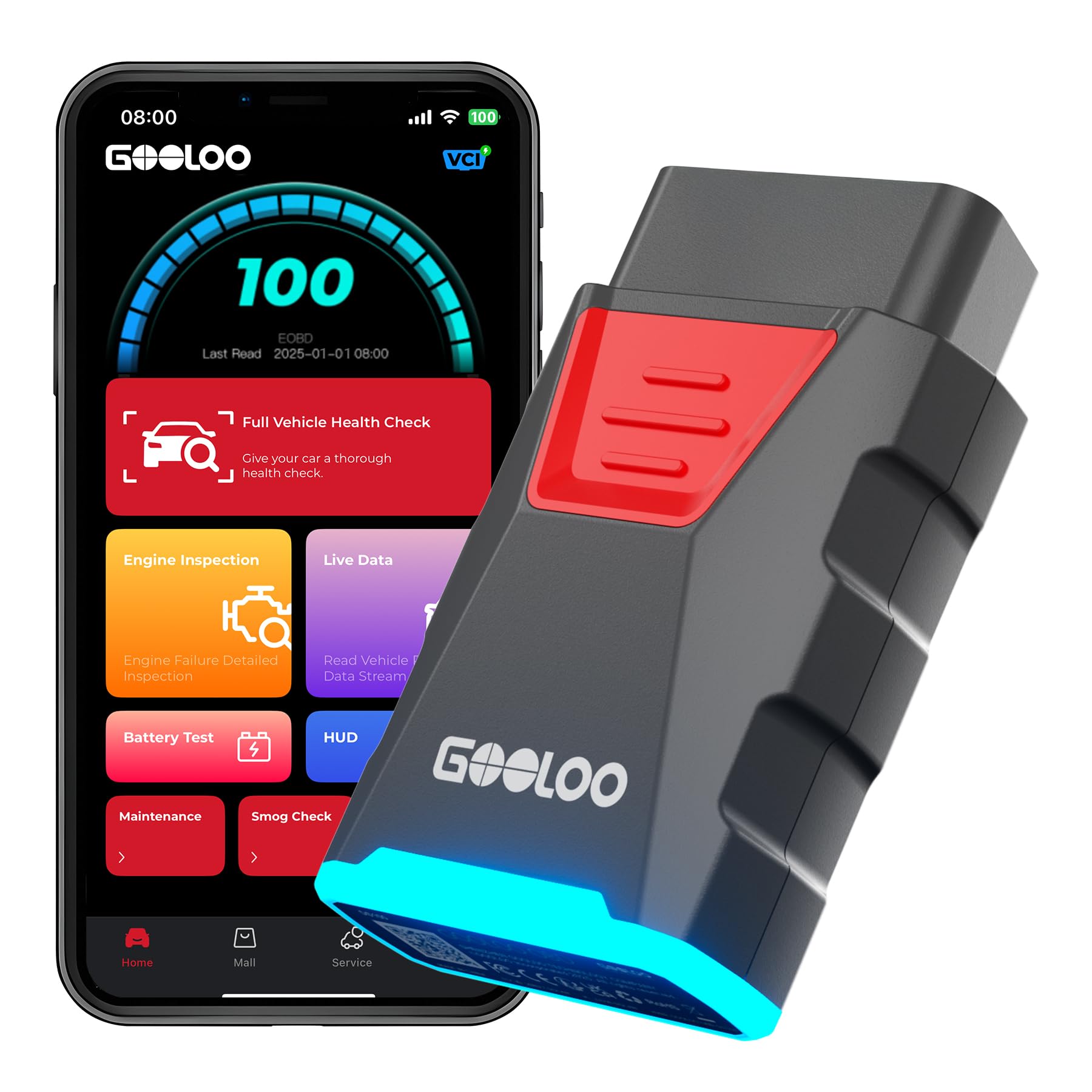 GOOLOO DS100 OBD2 Scanner Bluetooth, Wireless All System OBD2 Scanner Diagnostic Tool, Check Engine, Live Data, 6 Reset Services, Read and Clear Error Codes for All OBDII Protocol Cars Since 1996