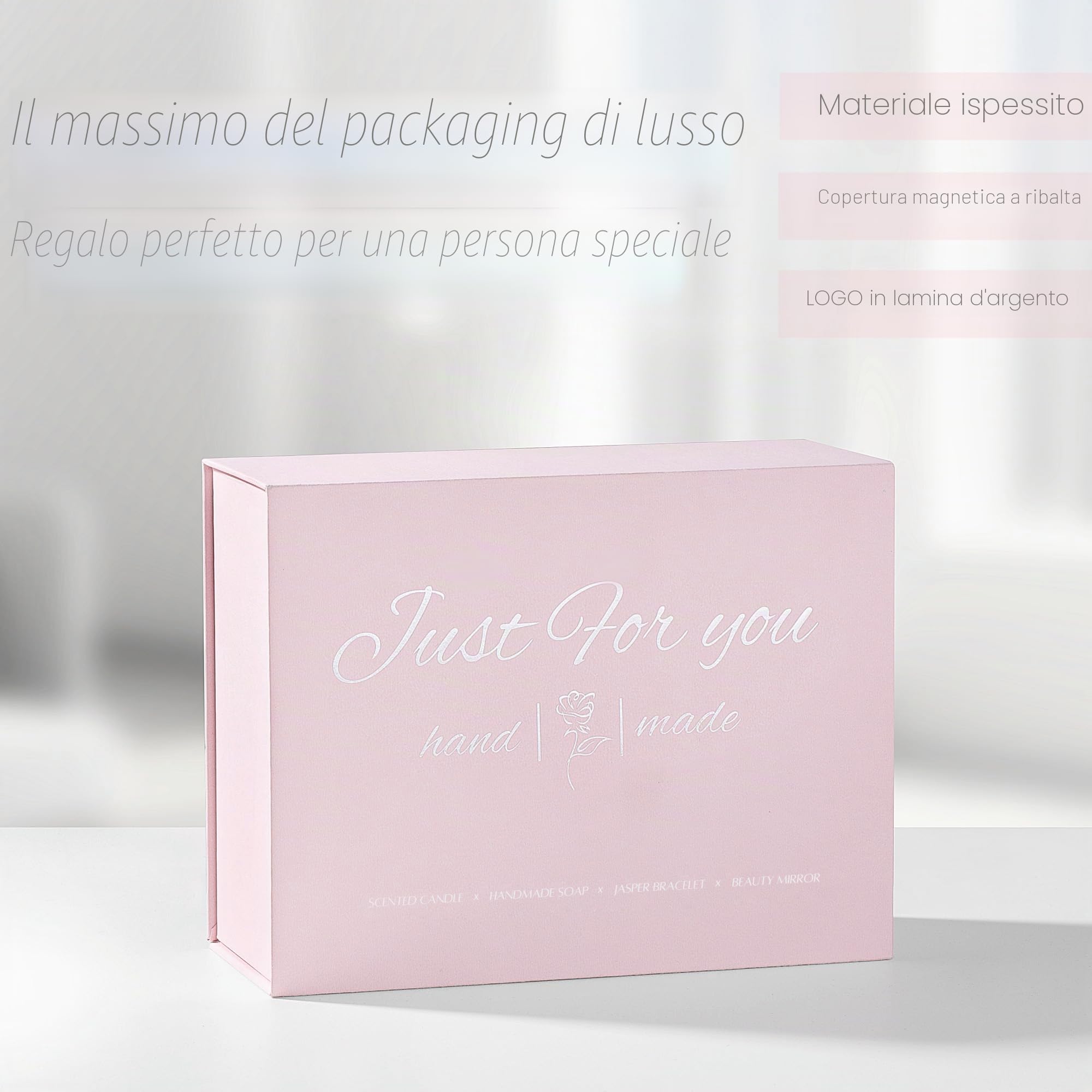 Regalo donna, Candela Profumata di Lusso da 350g 丨 Bracciale in Diaspro e Lava 丨 Sapone Artigianale alla Rosa 丨 Specchio per il Trucco, Bomboniera candela, regalo donna compleanno, regali per lei