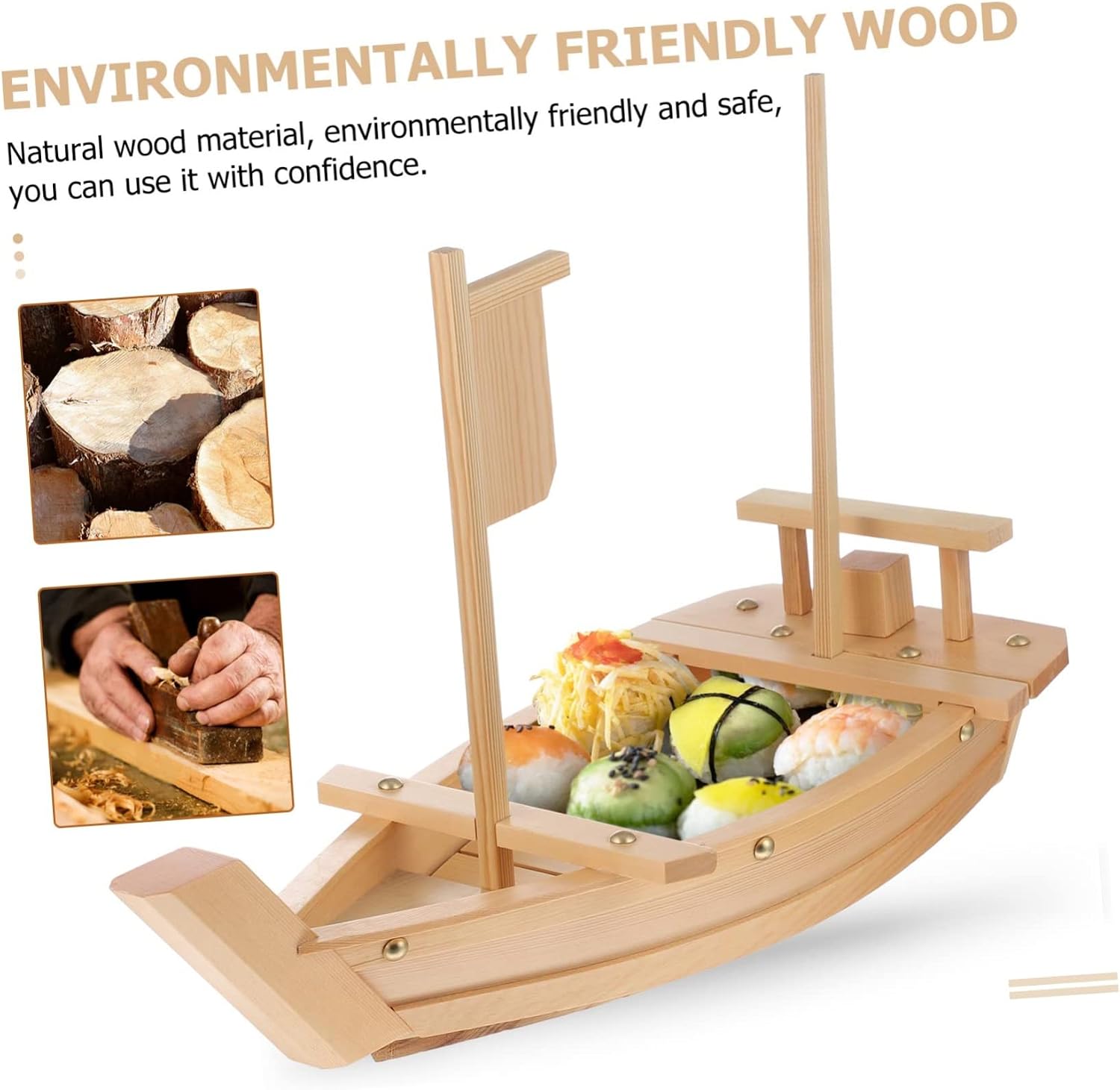 50cm White Wooden Sushi Boat Plate Sushi Serving Trays Japanese Style Food Tray