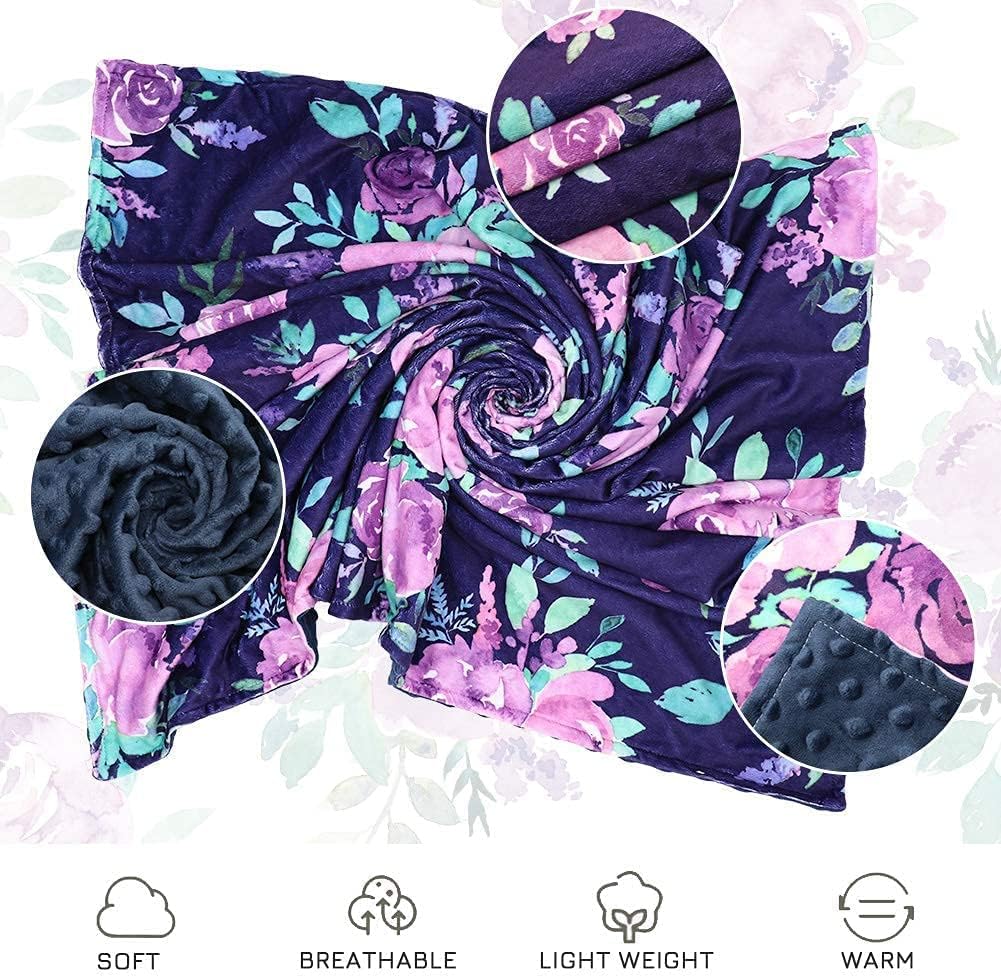 Peekaboo Opening Car Seat Cover & Minky Toddler Blanket for Boys Girls, Purple Flower Car seat Canopy Baby Blankets, Soft Fabric