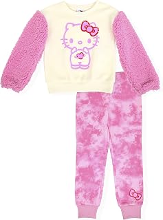 Girls Sherpa Fleece Jogger Set 2 Piece Crew Neck Sweatshirt and Sweatpants