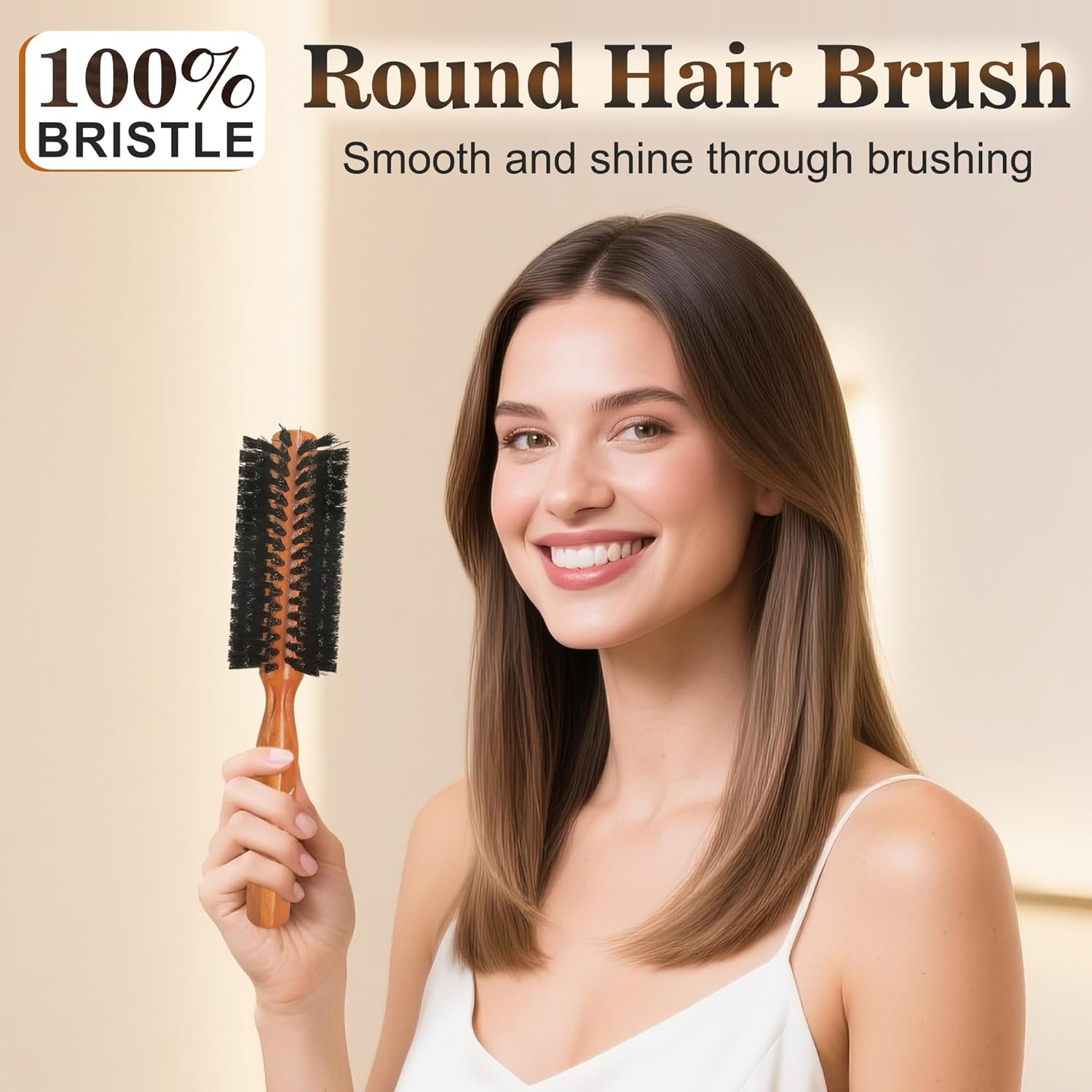 100% Boar Bristle Round Hair Brush for Styling - Adds Volumizing During Blow-Drying, Enhances Shine and Smoothness, Tames Frizz, Prevents Static, and Provides Healthy Scalp Massage (2.0INCH) - Image 2
