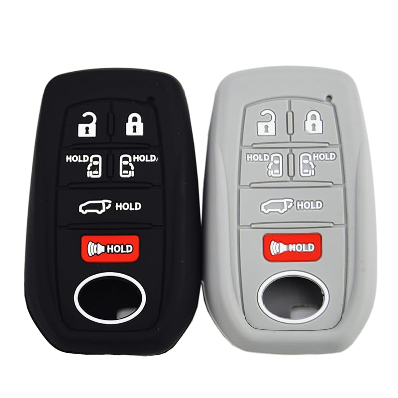 Capa de Silicone para Chave Presencial Toyota Sienna XSE AWD 2021 a 2025, 6 Botões, Preta e Cinza, Kit com 2 unidades