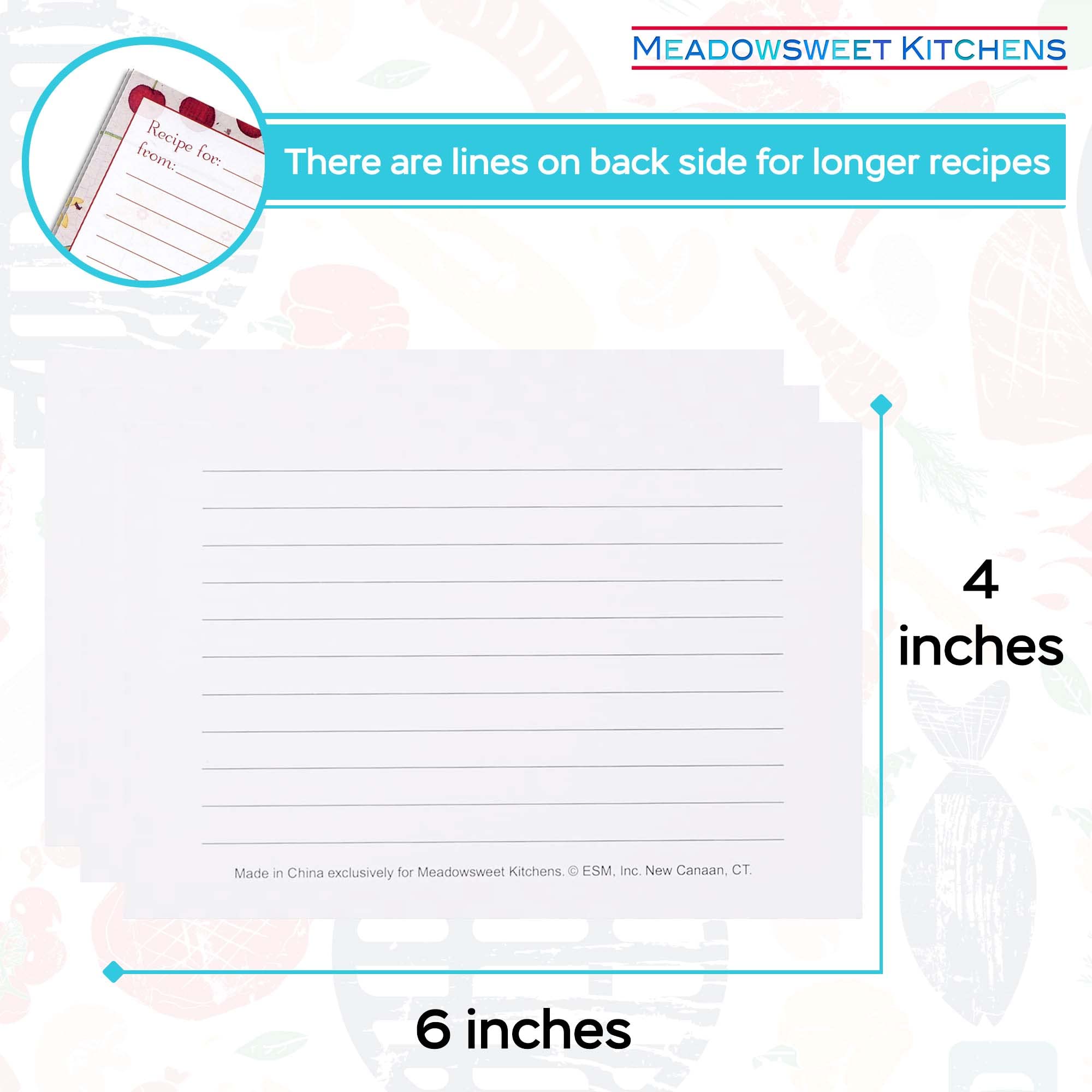 Amazon.com: Meadowsweet Kitchens Recipe Card Set - 25 Recipe Cards 4 x 6  Inch, Perfect Size for a Recipe Card Box for Wedding, Bridal Shower Recipe  Cards, Make Your Own Recipe Book,
