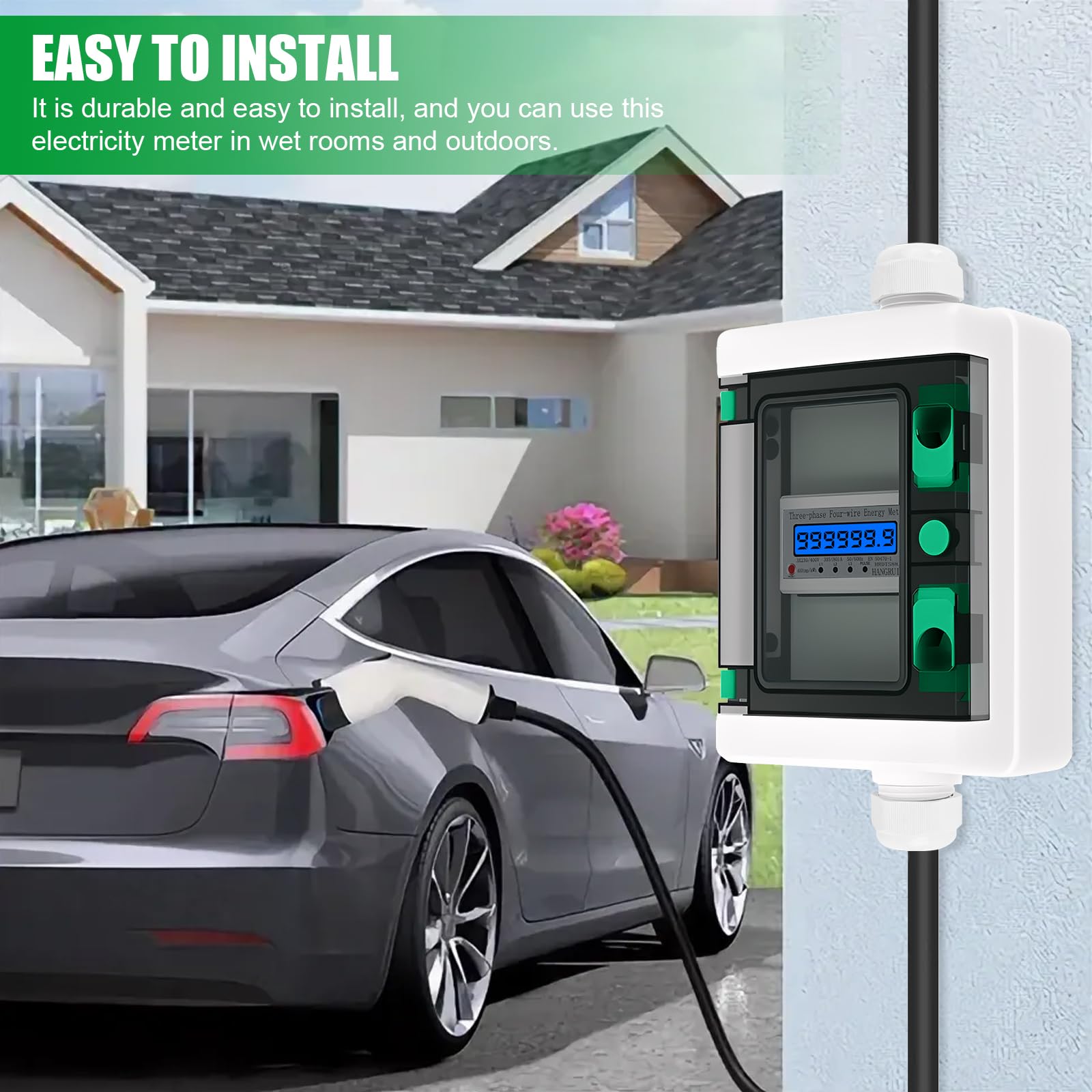 Contatore Elettrico Digitale Mobile portatile trifase 63A misuratore di consumo elettrico Spina CEE 5P 400V Contatore energia elettrica digitale 3 Fase con funzione di reset H07RN-F 5×6mm²cavo IP66