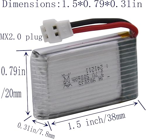 Miniatura 3 de Blomiky Paquete de 4 baterías y cargador Lipo de 3.7 V 500 mAh 1.85 Wh 25C MX2..0 Enchufe Lipo y cargador adecuado para Syma X5C X5 RC Quadcopter