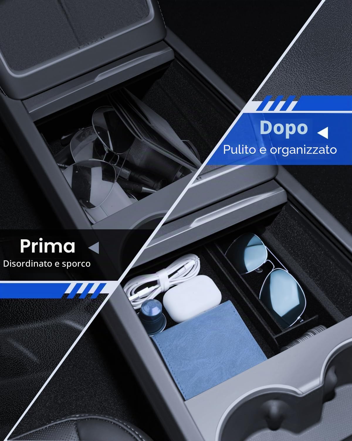 5 pezzi accessori per Tesla Model Y 2025-2026 Juniper console centrale, vassoio organizer in silicone, scatola portaoggetti per braccioli, scatola nascosta e portabevande (Flocking)