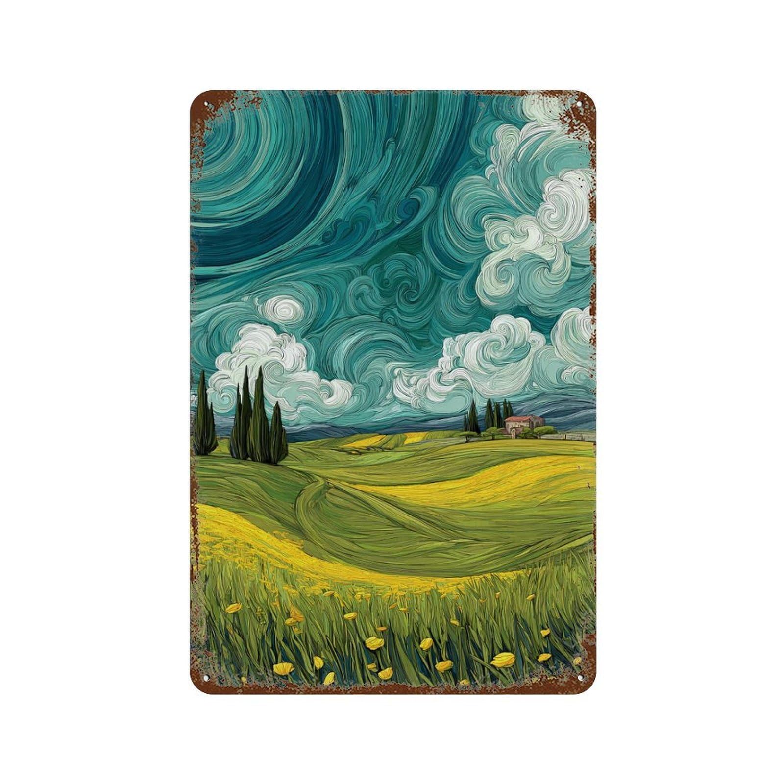 Whimsical Landscape Painting Vintage Metal Tin Sign 11.8"x7.9", Vintage Wall Decor for Garage, Pub Or Kitchen