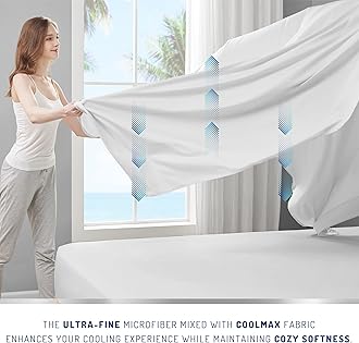 DEGREES OF COMFORT Coolmax Cooling Sheets | Queen Size Bed Sheet Set for Hot Sleepers | Soft Fabric with Deep Pocket, White-4PC