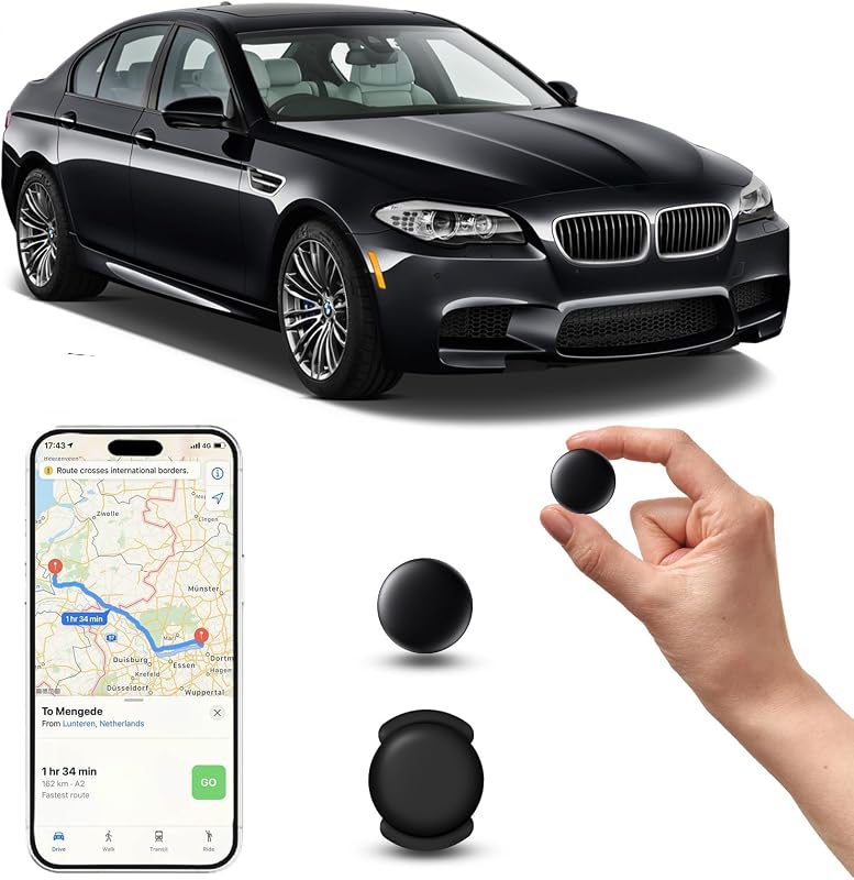 GPS Tracker per Auto, Magnetico Nascosto Localizzatore Gps Senza SIM senza abbonamento, Auto Localizzatore Compatibile con Apple Find My App(IOS) per Bambini, Animali Domestici (1 nero)