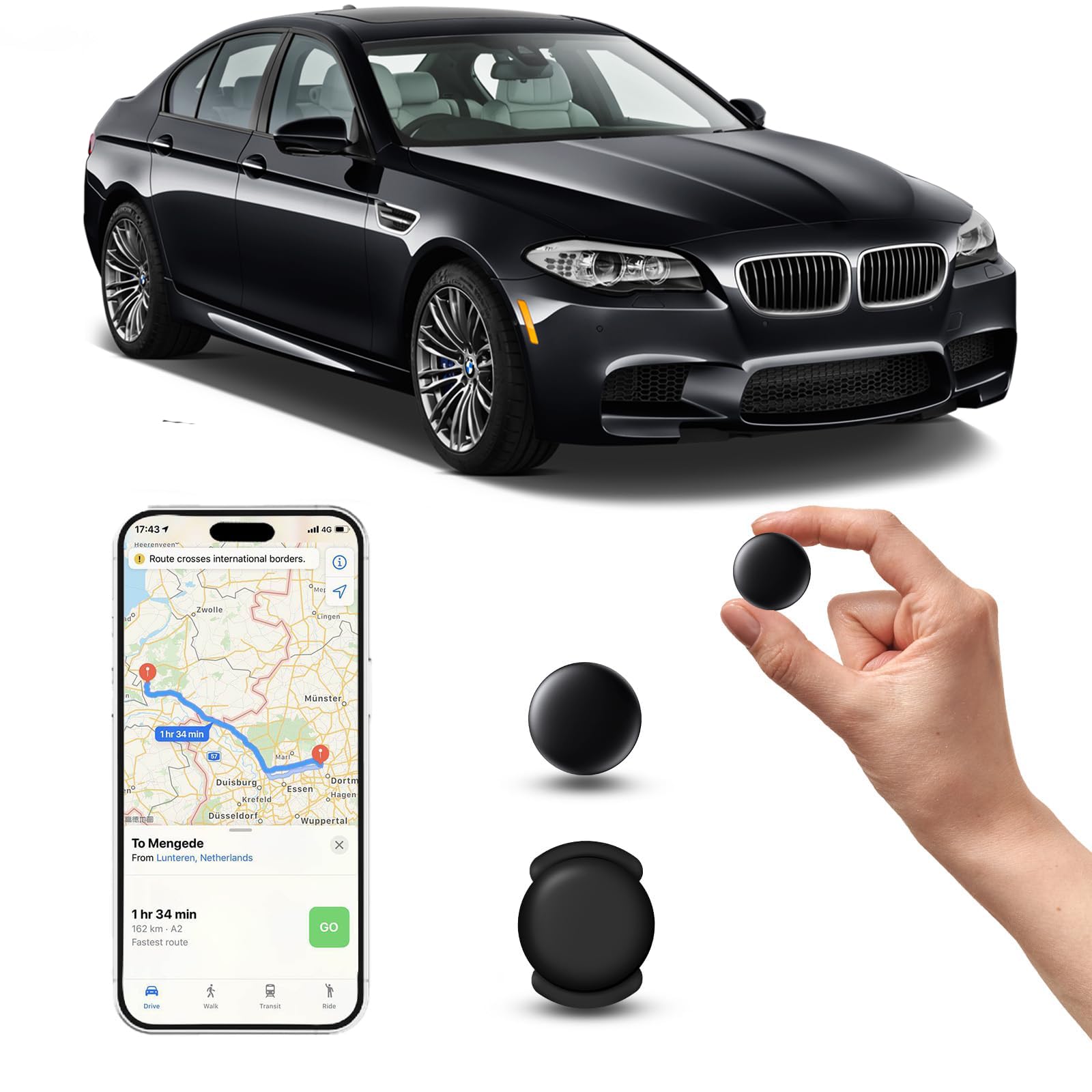 GPS Tracker per Auto, Magnetico Nascosto Localizzatore Gps Senza SIM senza abbonamento, Auto Localizzatore Compatibile con Apple Find My App(IOS) per Bambini, Animali Domestici (1 nero)