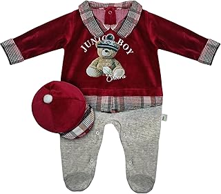 بيبي شورا طقم مكون من قطعتين سالوبيت بكباسين واكمام طويلة وطاقية بطبعة دب، طقم من قطعتين سالوبيت بكباسين واكمام طويلة وقبعة للاولاد (عبوة من قطعة واحدة)