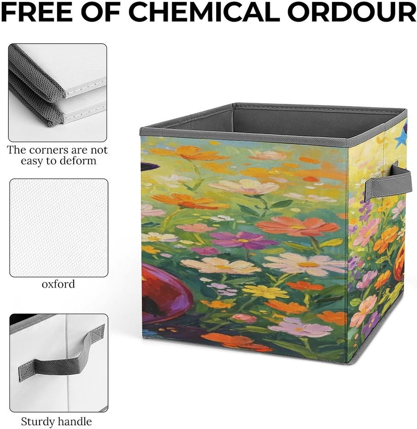 Black Cat Fabric Bins Storage Basket Square Baskets | Storage Bin with Double Handles,Cube Collapsible Organizers for Organization,Closet,Shelves,Offices
