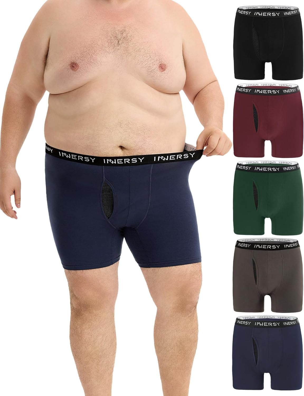 INNERSY Men's Big and Tall Boxer Briefs Stretch Cotton Moisture Wicking Underwear 5-Pack