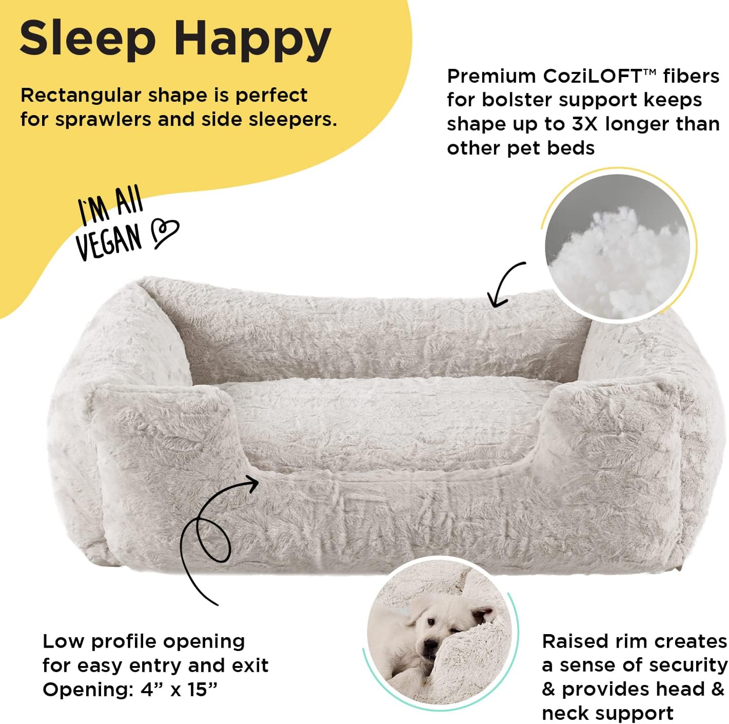 Best Friends by Sheri Soothe & Snooze Lounge Lux Memory Foam Rectangular Dog Bed, Washable, Oyster, Large 36" x 27" : Everything Else