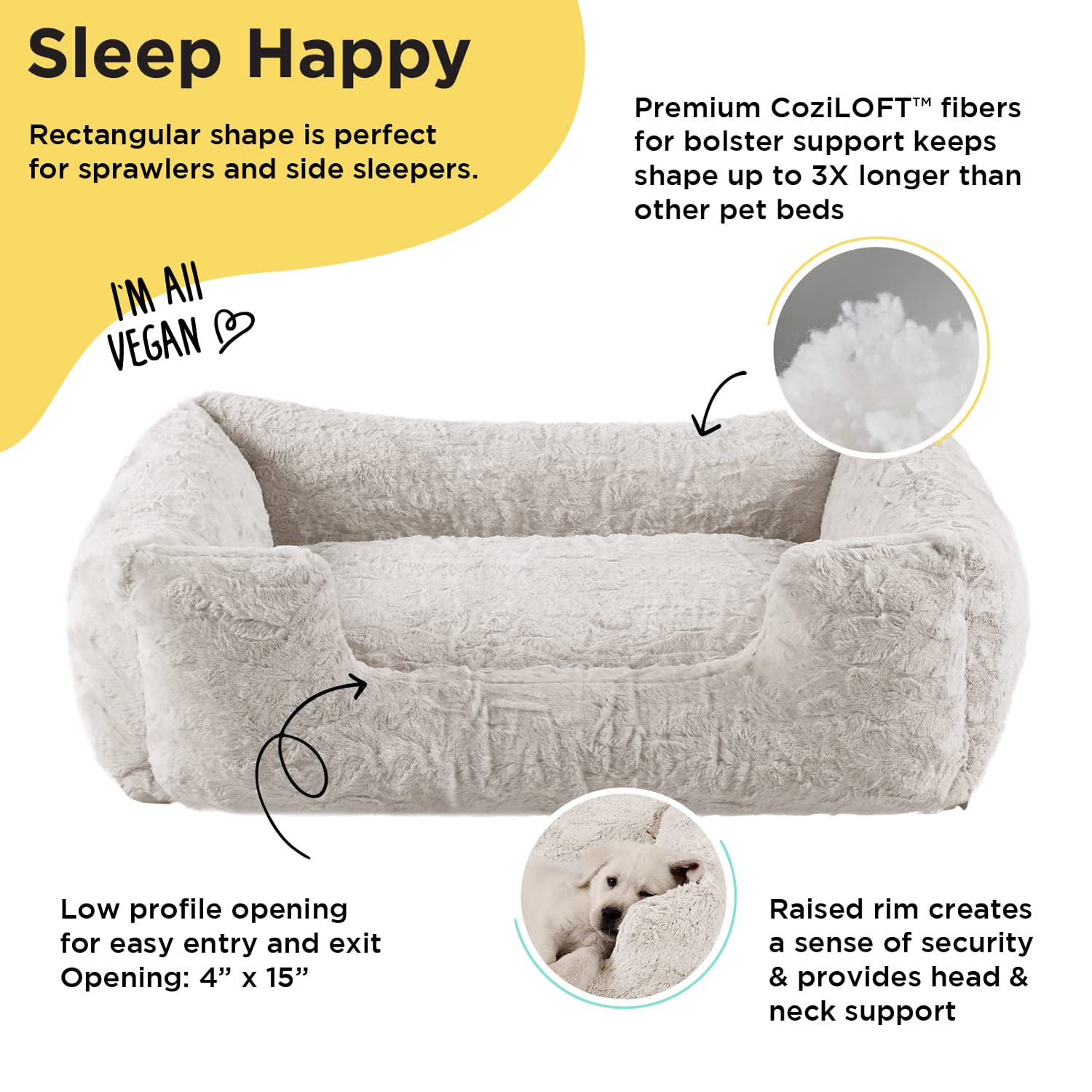 Best Friends by Sheri Soothe & Snooze Lounge Lux Memory Foam Rectangular Dog Bed, Washable, Oyster, Large 36" x 27"
