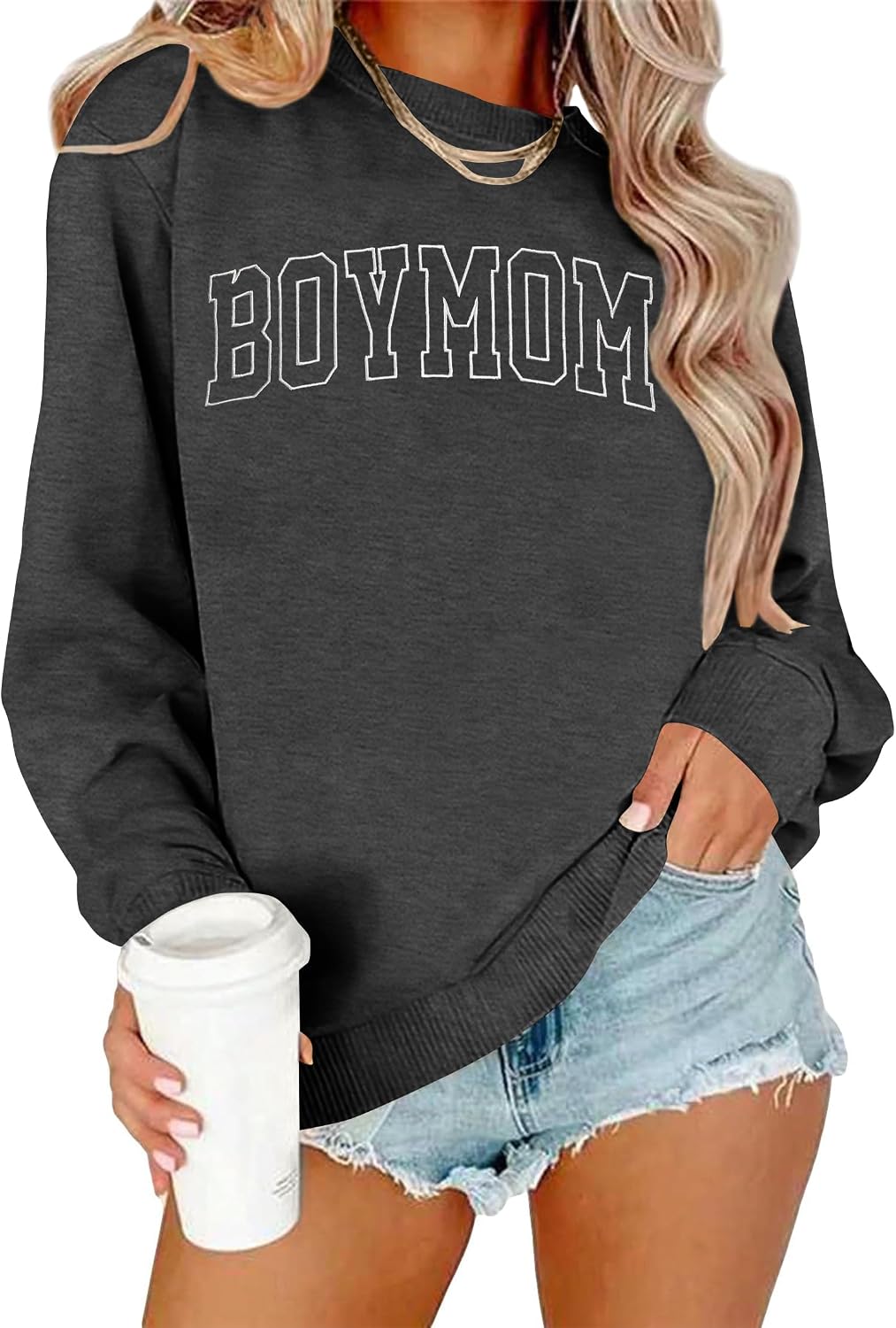 Boy Mom Sweatshirt Women Mama Sweatshirts: Mom Life Long Sleeve Shirt Boy Mom Gift Embroidered Crew Neck Pullover