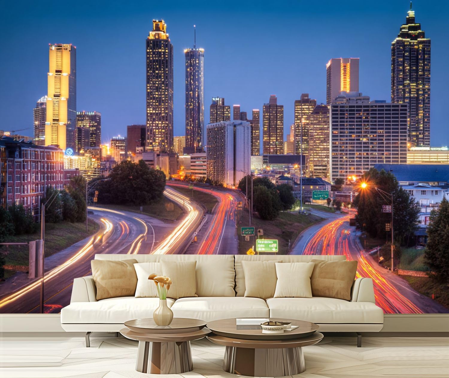 Wall Mural Atlanta Georgia Skyline Peel and Stick Wallpaper Removable Self Adhesive Large Mural Wall Decor for Living Room Bedroom Kids Room 100''x144''