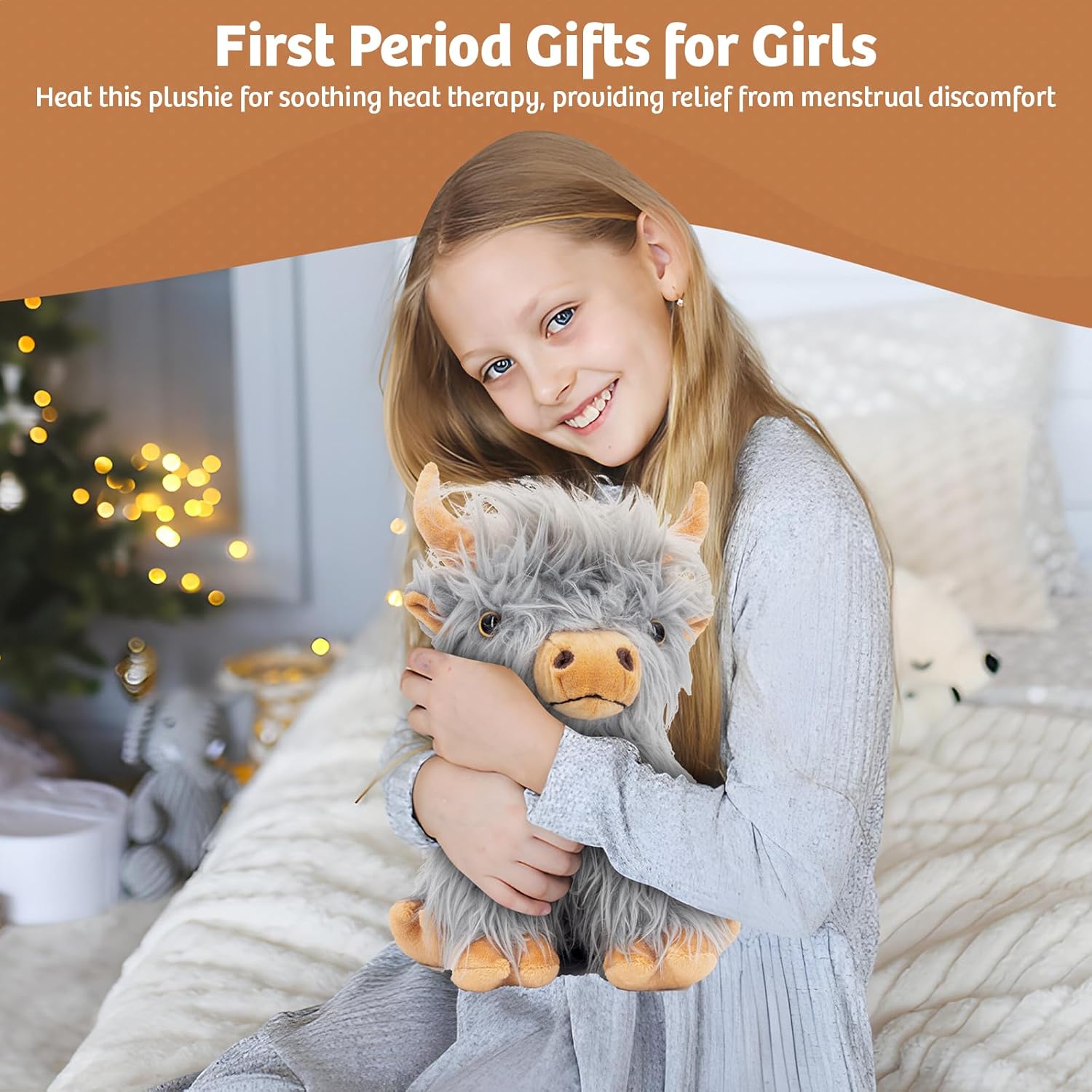 Marysun Highland Cow Stuffed Animal Toy, Gray Microwavable Highland Cow Gift for Girls and Kids - Image 6