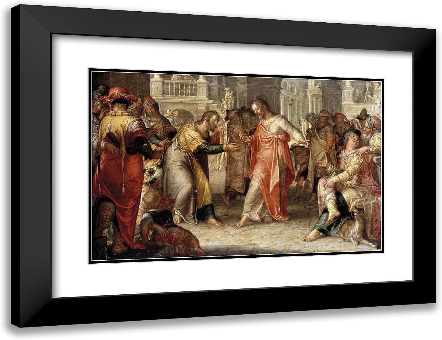 ArtDirect Wtewael, Joachim 24x18 Gold Ornate Framed Art Print with Double Matting Titled: The Tribute Money