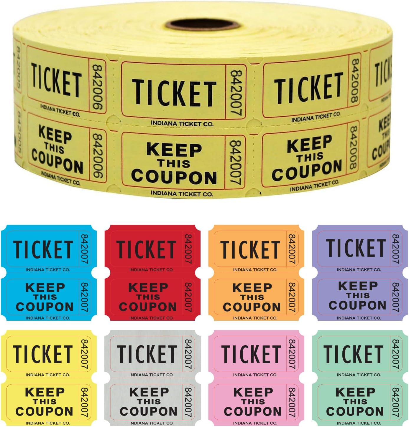 INDIANA TICKET CO. 10,000 Red CONSECUTIVELY Numbered Raffle Ticket Roll. 5 Rolls of 2,000, for Classroom Rewards, Events, Fundraisers, Door Entry, Raffles, Prizes, Drink/Food Tickets, & More
