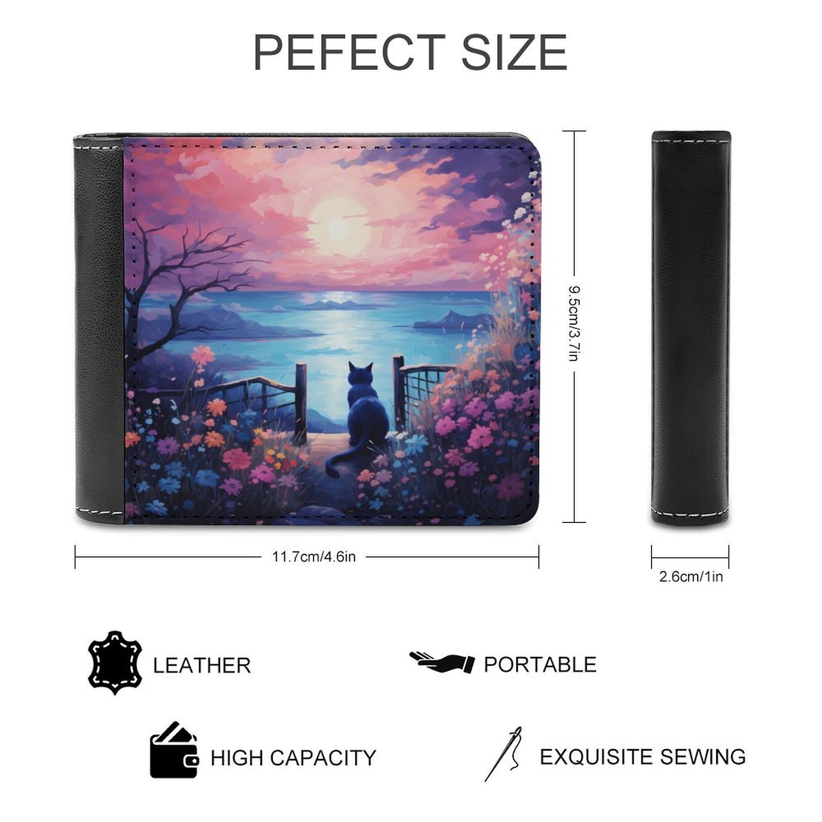 Sunset Kittens Cat Bifold Wallet PU Leather Coin Purse Lightweight Credit Card Holder Wallet Money Clip