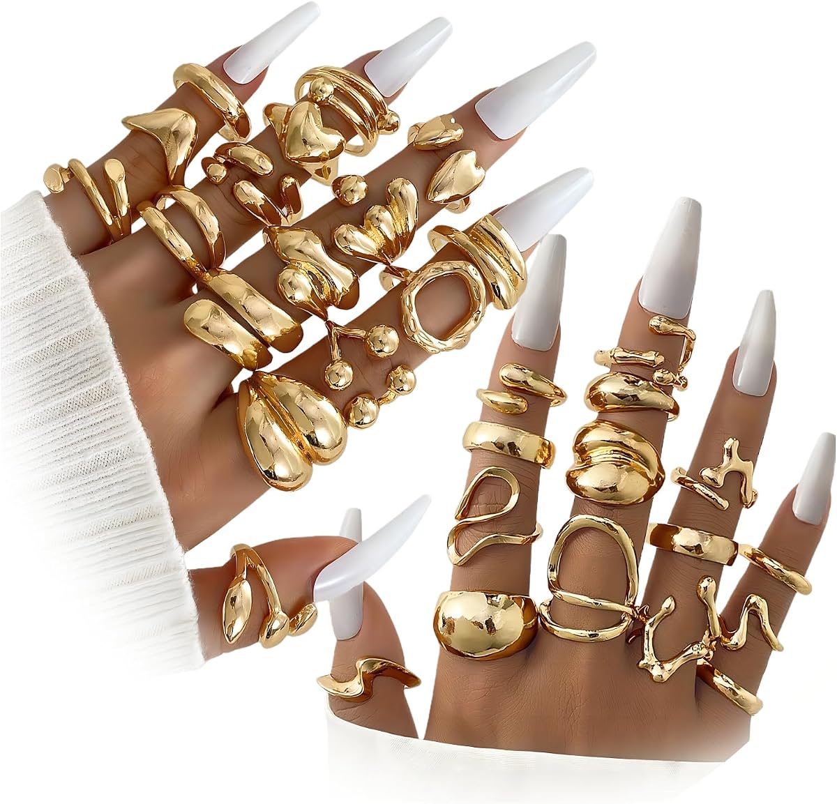 31 Pcs Chunky Gold Rings Fashion Stackable Rings for Women Statement Womens Rings Set Knuckle Band Ring Jewelry Gifts