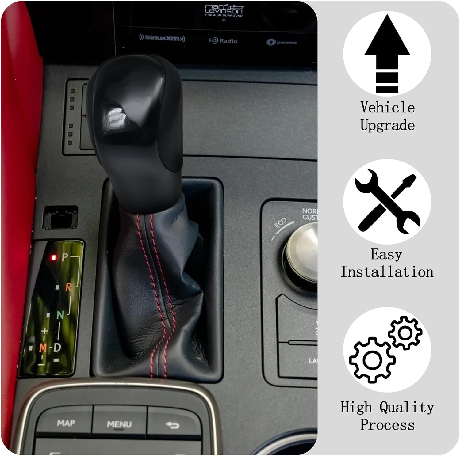 Compatible with Lexus ES GS GX is NX RC RX 200t 300 350 3450h 450hL 350L ABS Black Leather Piano Black Automatic Gear Shift Knob Lever Replace