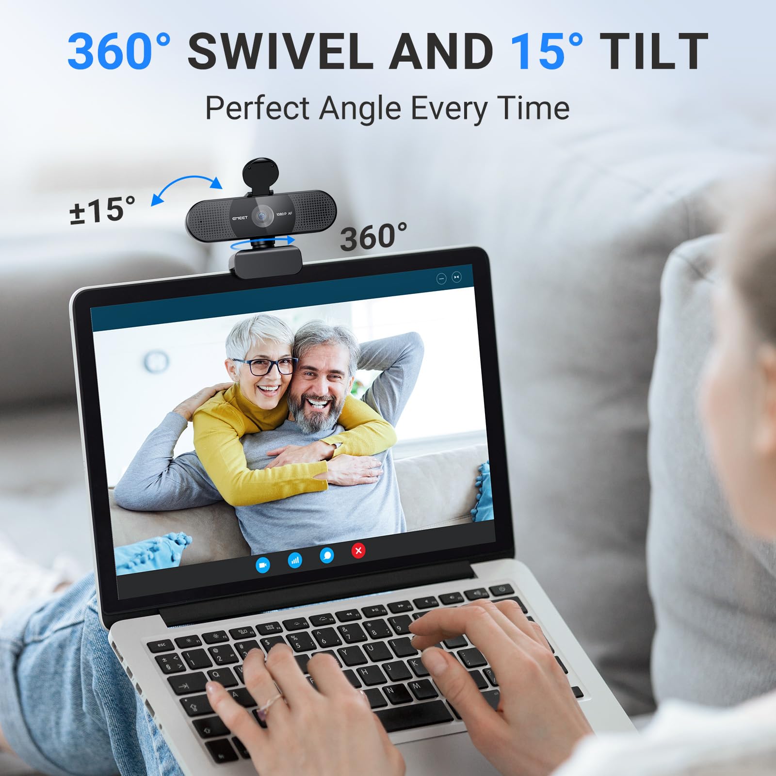 EMEET  Webcam with Microphone, C960 Web Camera, 2 Mics Streaming Webcam, 90°FOV Computer Camera, Plug and Play USB Web Cam for Online Calling/Conferencing, Zoom/Teams/Facetime/YouTube, Laptop/PC: 1080P AF