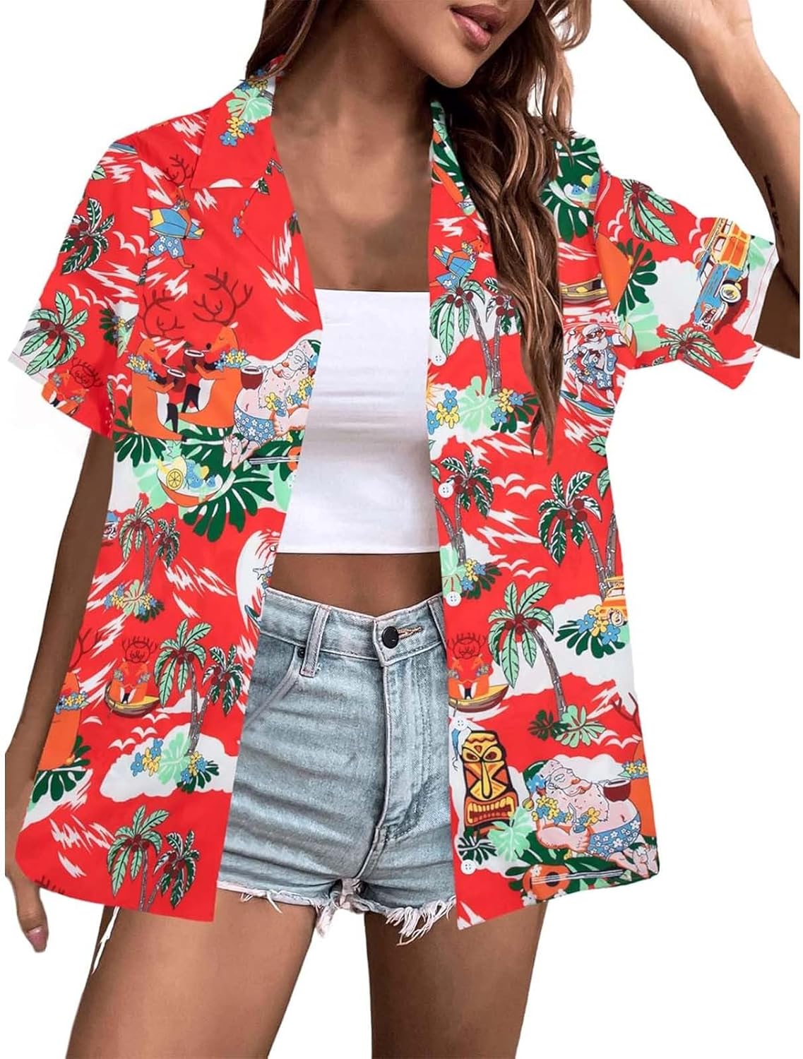 Hawaii Hemd Damen - Lässiger Urlaubslook Mit Palmen-Motiv
