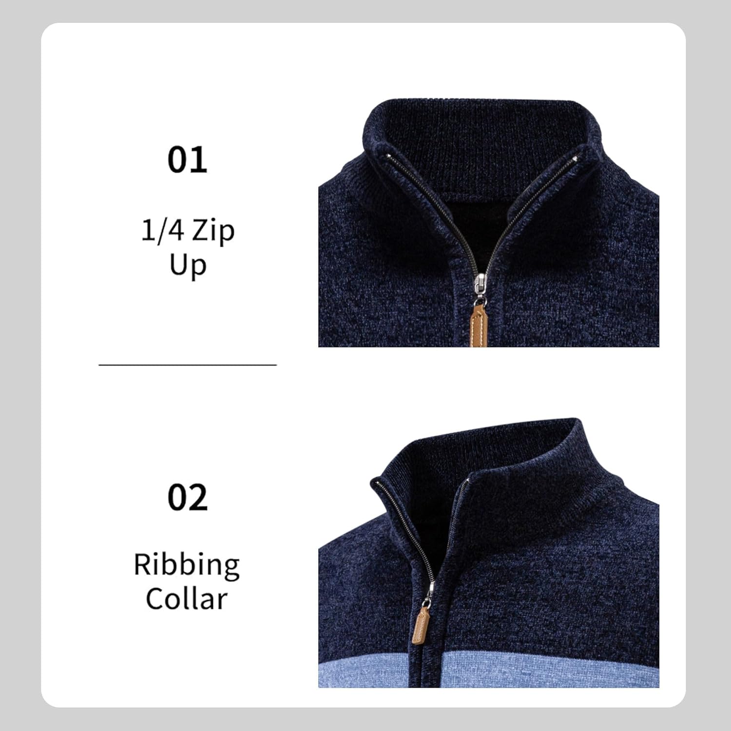 Mens Quarter Zip Pullover Mock Neck Slim Fit Striped Knit Sweaters Casual Fall Winter Lightweight Polo Sweater - Image 4