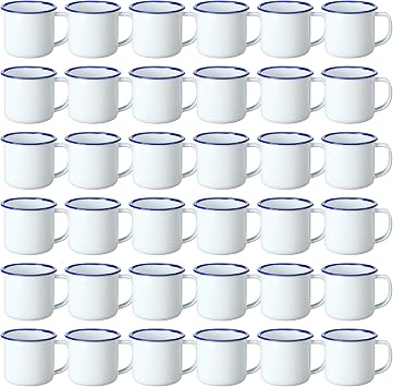 Yinder Mini Enamel Camping Coffee Mugs Metal Small Classic Portable White Campfire Mugs Bulk Vintage Cups with Handle for Coffee Tea Picnic Travel Indoor Outdoor Activities 36 Pcs,4 oz