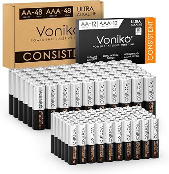 Voniko AA and AAA Batteries 120 Count Combo Pack, 60 Double A and 60 Triple A Batteries, 1.5V Premium Alkaline Battery, 10-Year Shelf Life
