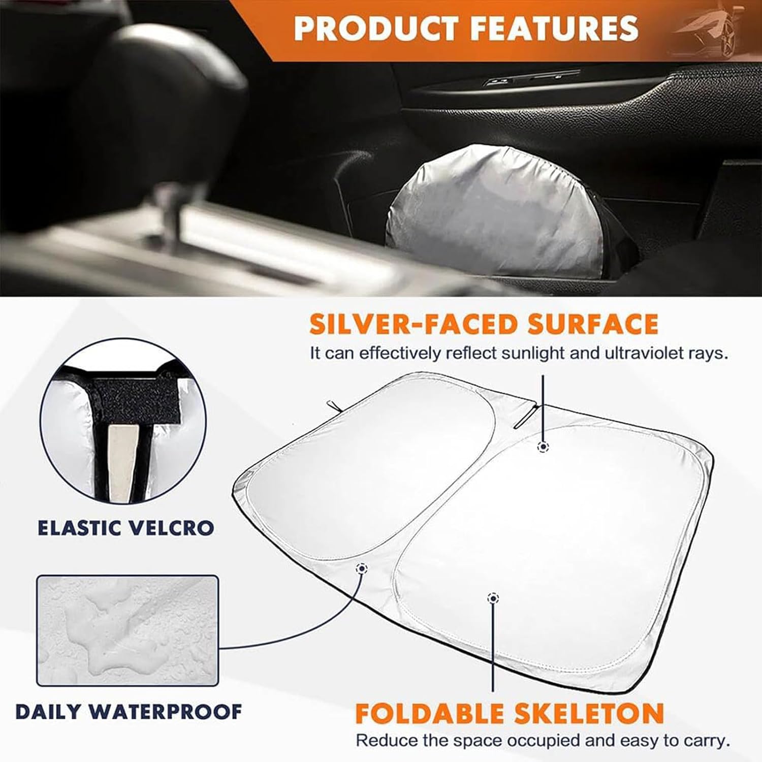 Car Windscreen Sun Shade for Nissan Skyline R34/R34 GT/R34 GT-T/Skyline GT-R R34 1998-2002, Car Windshield Sun Shade Sun Protection Block UV Rays Sun Visor Accessories,White