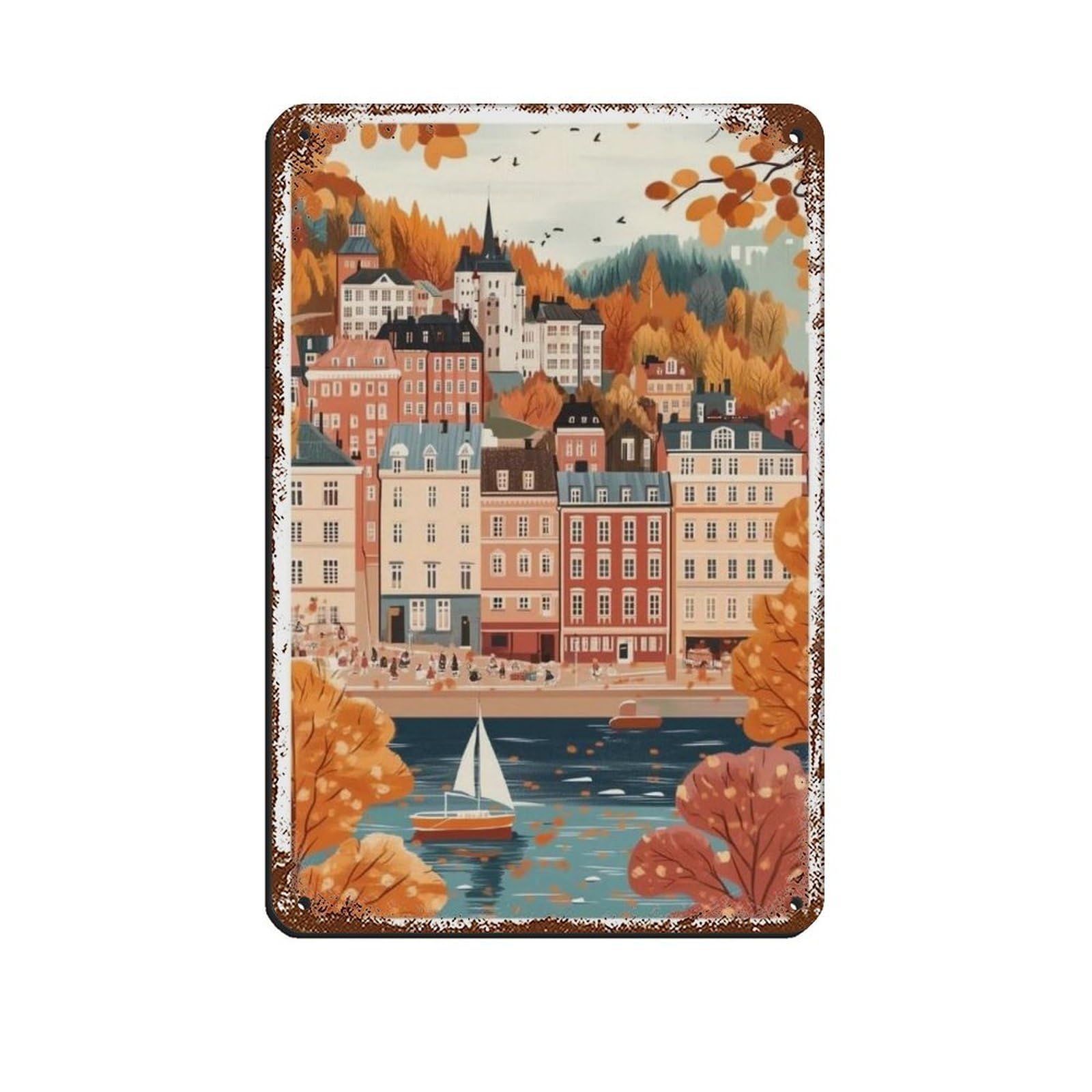 Lxwnze 20L X 30W Cm Stockholm Poster, Scandinavia, Sweden Art (2) Tin Sign Vintage Metal Pub Club Cafe Bar Home Wall Art Decoration Poster Retro 8X12inch(20X30cm)