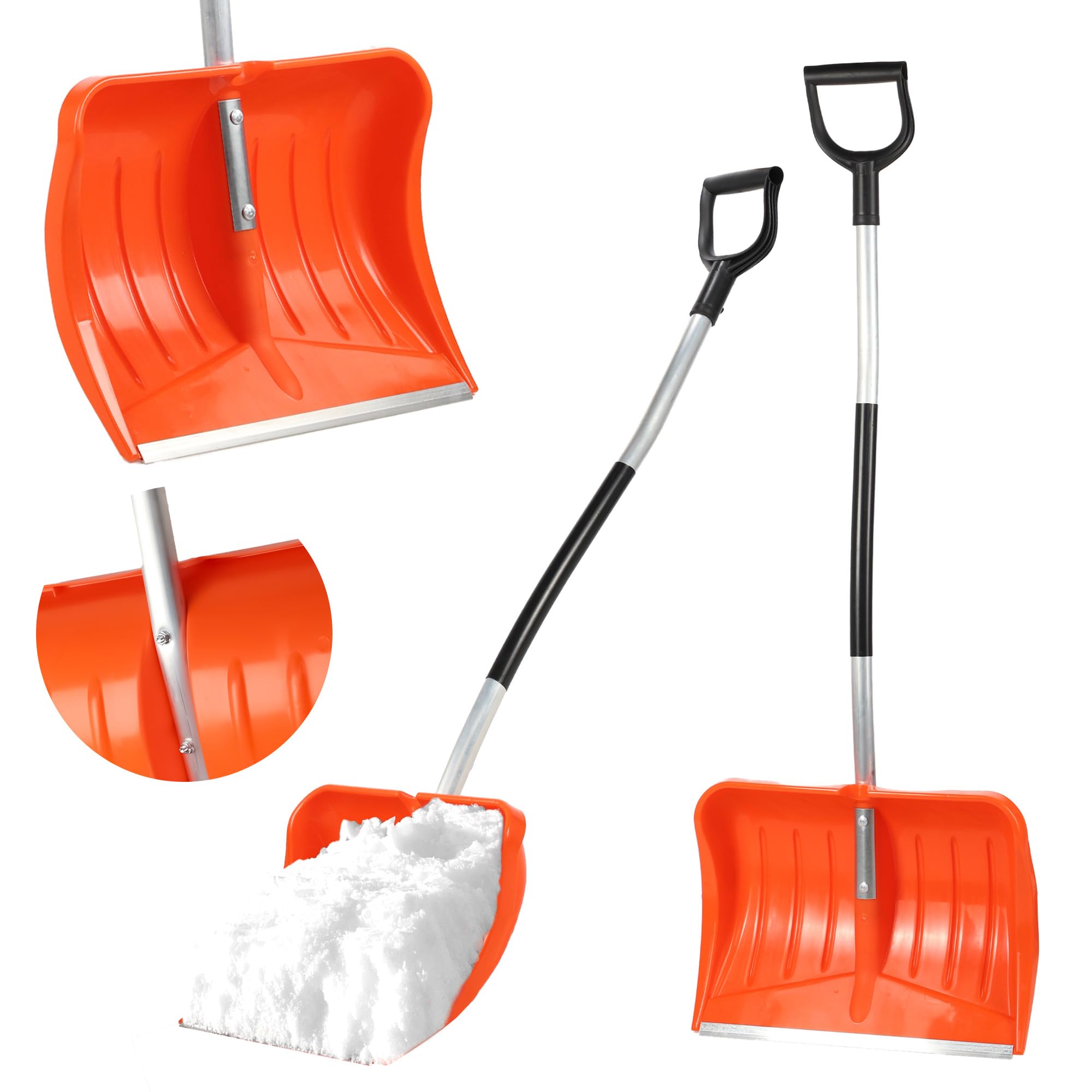 KADAX Pelle à Neige 50 X 141 Cm Avec Manche Aluminium Ergonomique - Orange, Robuste Pour Déneigement