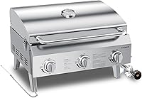 ComfortMakesLifeBetter 22-Inch 3-Burner Portable Propane Tabletop Gas Grill, 30,000 BTU Stainless Steel with Foldable Legs for Camping & BBQ