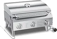 Churrasqueira portátil a gás propano, churrasqueira de mesa de aço inoxidável de 56 cm com 3 queimadores, pernas dobráveis, 30.000 BTU, perfeita para acampamento, viagens de trailer e churrascos de