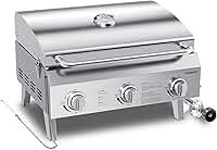 Churrasqueira portátil a gás propano, churrasqueira de mesa de aço inoxidável de 56 cm com 3 queimadores, pernas dobráveis, 30.000 BTU, perfeita para acampamento, viagens de trailer e churrascos de