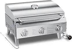 Churrasqueira portátil a gás propano, churrasqueira de mesa de aço inoxidável de 56 cm com 3 queimadores, pernas dobráveis, 30.000 BTU, perfeita para acampamento, viagens de trailer e churrascos de