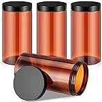 Patelai 4 Pieces Round Wide-mouth Leak Proof Plastic Container Jars with Lids for Travel Storage Makeup Beauty Products Face Creams Oils Salves Ointments DIY Making(32 Ounce,Amber)