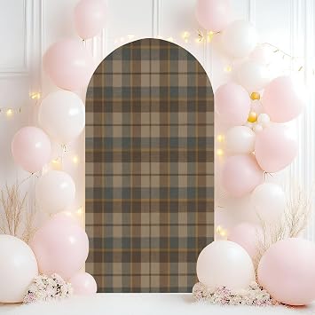 Wedding Arch Backdrop Cover 6.6FT Tartan Plaid Checkered Texture for Clothing Fabric Prints Web Design Spandex Fitted Arch Cover Round Top Stands Cover for Birthday Party Ceremony Banquet Decoration