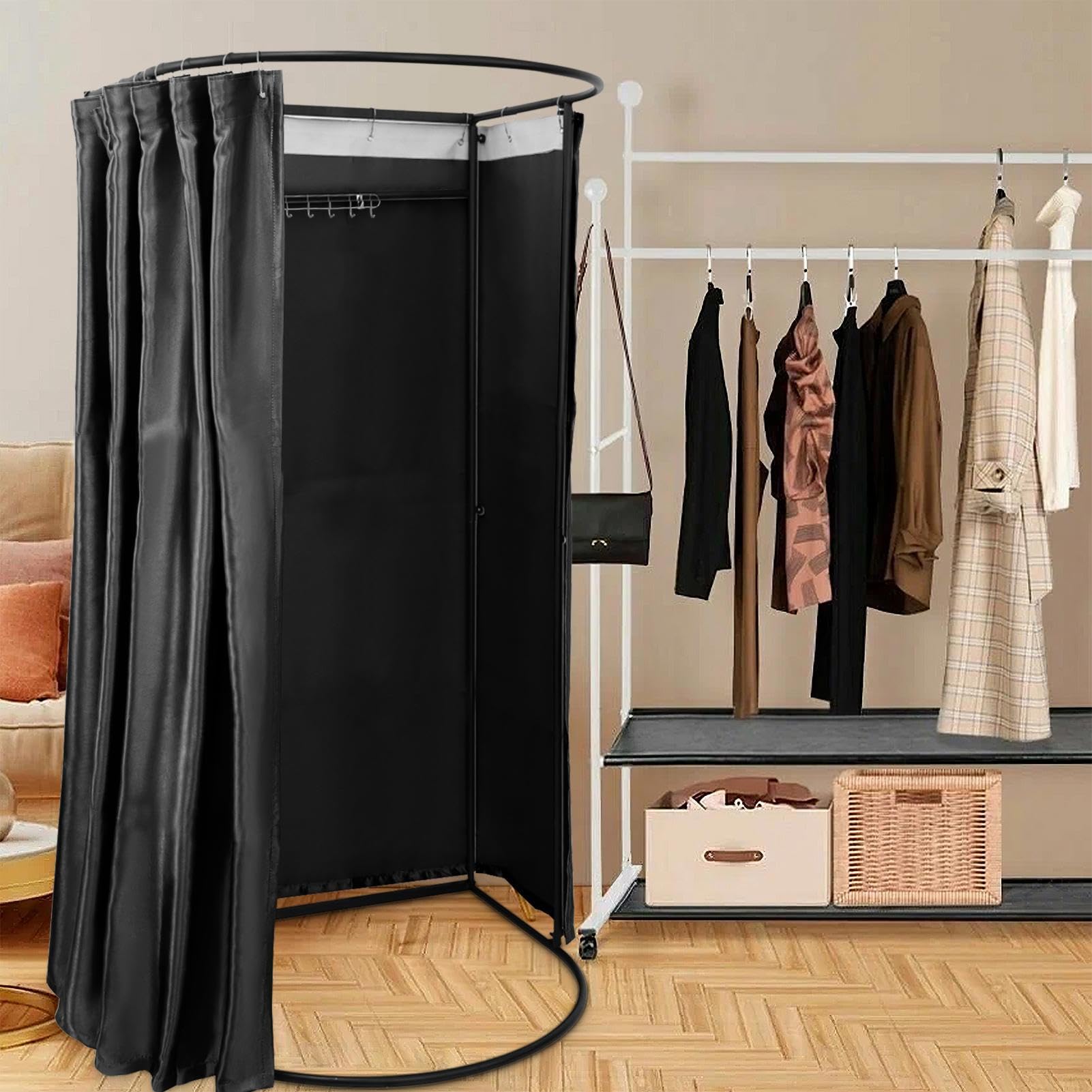 Generisch Spogliatoio portatile, spogliatoio per boutique,autoportante | Schermo privacy, telaio in metallo con tende e ganci per centri commerciali, negozi di abbigliamento