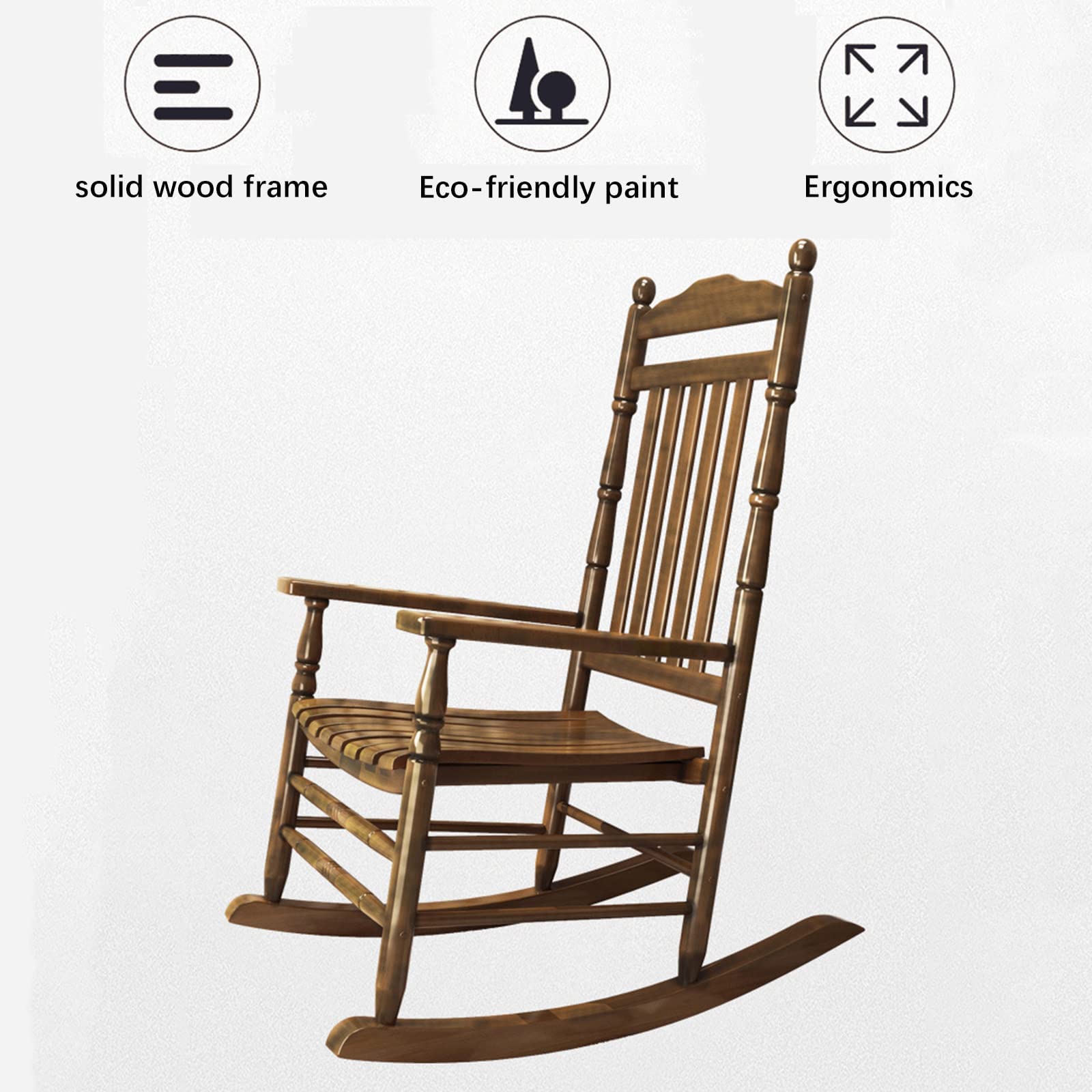 Mecedora clásica de madera con respaldo alto, elegante sillón para sala de estar, dormitorio, patio y terraza, mecedora tradicional relajante en elegante acabado negro