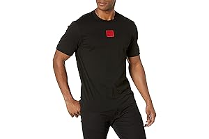 HUGO Men's Ribbed Crew Neck Regular Fit Center Logo T-Shirt