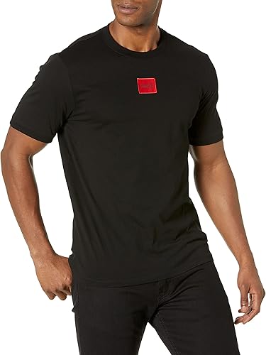 Hugo Camiseta acanalada con cuello redondo de ajuste regular y logotipo central para hombre