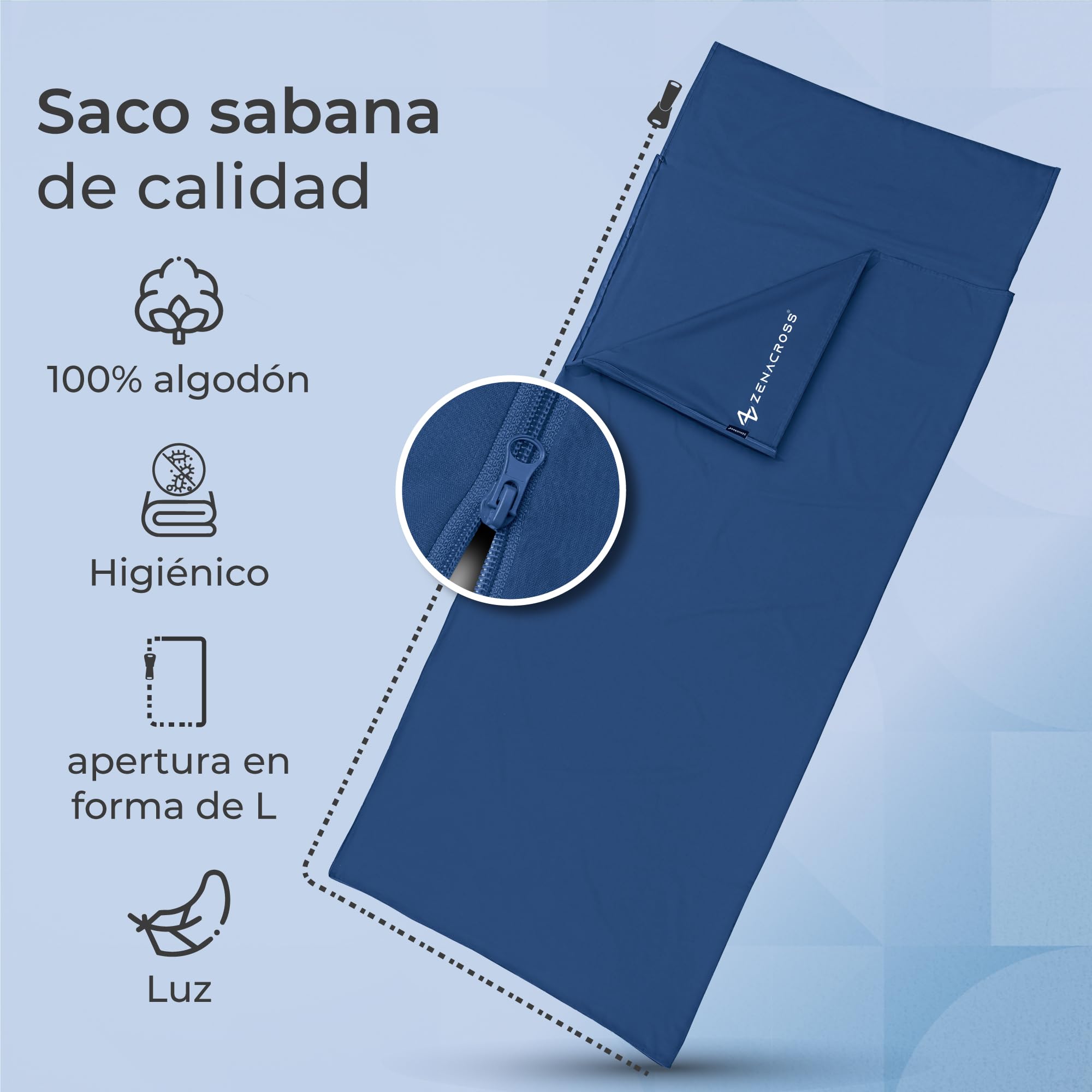 Saco de Dormir - Saco Sabana con Comparimiento de Almohada Agregado - Sabana Saco Compacto y Ultraligero 100% algodón