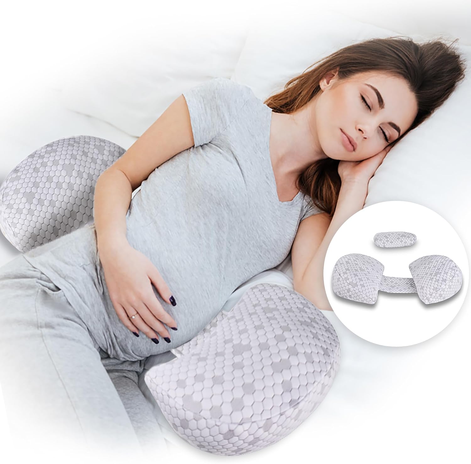 ANGELYCIA- Pregnancy Pillow with Long Adjustable Velcro | Maternity Wedge Pillow for Side Sleeping | Support for Back, Legs, Belly, HIPS for Pregnant Women | Detachable Outer Fabric (Gray), 20x40