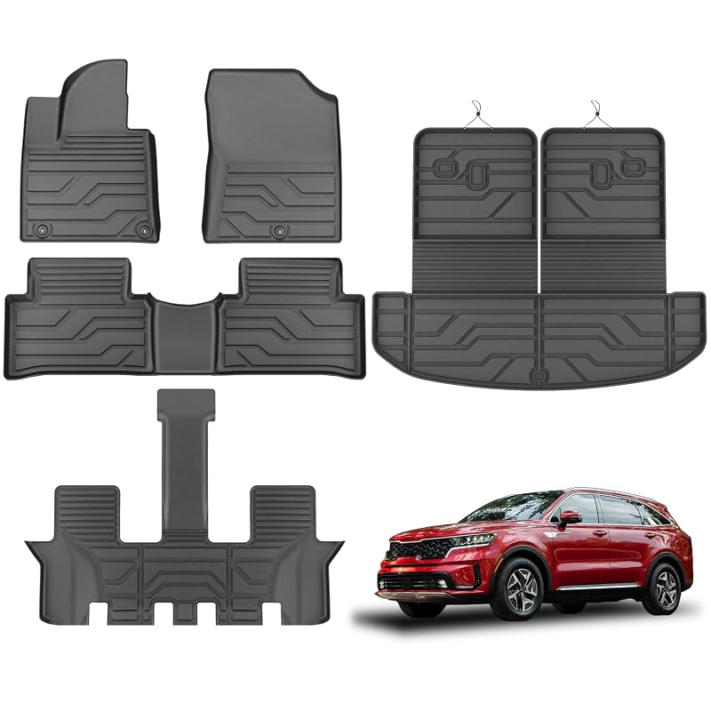 Kit de Tapetes Automotivos Partzer para Kia Sorento 2021–2026, TPE, 6 e 7 lugares, preto, não compatível com Hybrid e PHEV, 5 peças